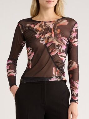 AllSaints Mesh‎ Floral Ruched Elia Top